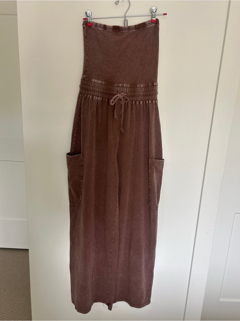 Double Zero Mineral Wash Strapless Tube Top Cargo Wide Leg Jumpsuit Small - NWOT